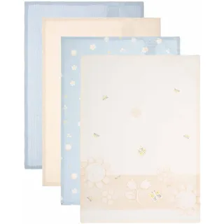 THUN Set mit 4 Geschirrtüchern mit Korb, 100% Baumwolle, Kollektion Elengance, Geschirrtuch 40 x 60 cm; Korb 18 x 18 cm