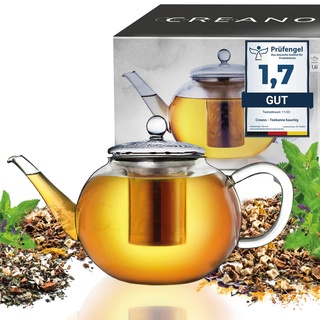 Creano Teekanne aus Glas 1,6l - Glasteekanne mit Edelstahl-Sieb und Glas-Deckel - Teepresse ideal zur Zubereitung von Losen Tees - tropffrei