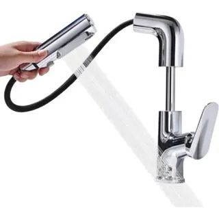 Waschtischarmatur Mit Ausziehbarer Brause, Höhenverstellbare Waschtischarmatur, 360° Schwenkbare Badarmatur Mit 3 Strahlarten, Armatur Aus Poliertem Chrom-edelstahl