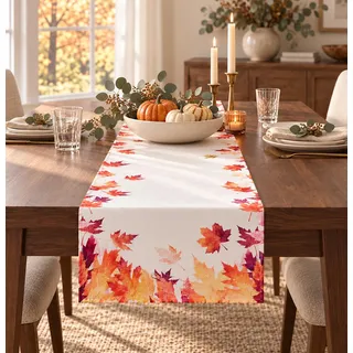 KAMACA Tischläufer Blätter im Herbst 40x160 cm Druckmotiv Herbst Tischdeko | Herbstlicher Tischläufer mit buntem Blätter-Druck, 40 x 160 cm, 100 % Polyester, farbecht, robust und waschbar bei 30 °C