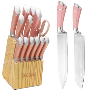 COOSNUG Küchen Messerset mit Block 15 stück Küchenmesser Set Messerblock mit Messer -EXTREM SCHARF - Asiatisches Messerset Perfektes Küchen Zubehör - kochmesser küchenmesser scharf fleischmesser