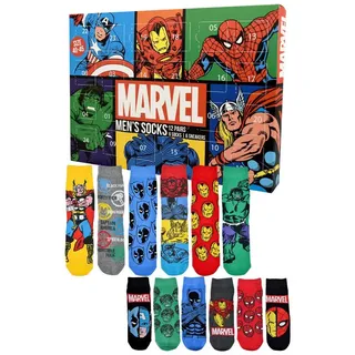 United Labels® Adventskalender Marvel Socken Adventskalender mit 12 Paar Socken kurz und lang bunt