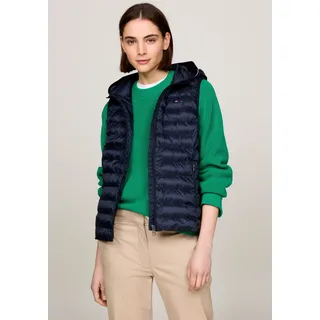Steppweste TOMMY HILFIGER "LW PADDED GLOBAL STRIPE VEST", Damen, Gr. XXS (32), blau (desert_sky), Web, Obermaterial: 100% Polyester, unifarben, Basic hüftlang, Westen Steppweste, abnehmbare Kapuze, Übergangsweste