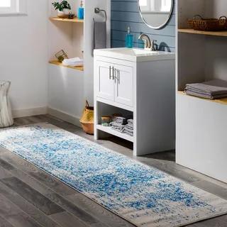 livabliss Syracusa Vintage-Teppich 80 x 220 cm Blau/Beige