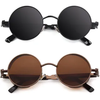 CGID Runde Sonnenbrille Herren Damen Polarisiert Steampunk Metallrahmen | Retro Hippie Brille,UV400-Schutz,Unisex,Verspiegelte,Festivals,Partys,Halloween - M