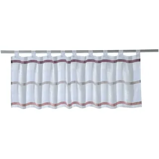 Home4You Scheibengardine, Grau - Rot - Weiß - 140 x 45 cm - Polyester - Querstreifen