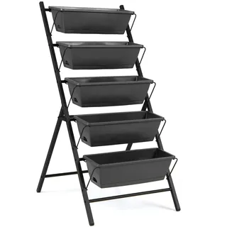 FANTASK 5-stufiges Hochbeet, 57 x 71 x 115 cm, Vertikales Hochbeet mit 5 Etagen & Drainagelöchern, Vertikalbeet freistehend, Pflanztreppe für Gemüse Kräuter Blumen (Schwarz)