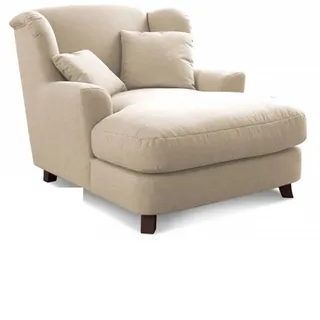 Cavadore XXL-Sessel Assado / Großer Polstersessel mit Holzfüßen und großer Sitzfläche / Inkl. 2 Zierkissen / 109 x 104 x 145 / Flachgewebe Beige