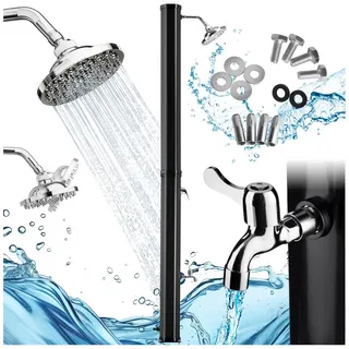 tectake Gartendusche solardusche - großer 35 l Tank mit 360° duschkopf (Freiluftdusche Ofanto, 1 St., in Schwarz), fußdusche und wasserhahn zum ablassen schwarz 35 L-ohne Hülle/ohne Seifenablage | 18,00 cm x 44,50 cm x 217,00 cm