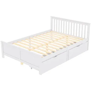 i@home Holzbett Doppelbett,mit Schubladen zur Aufbewahrung,weiß (140x200cm), Hausbett weiß