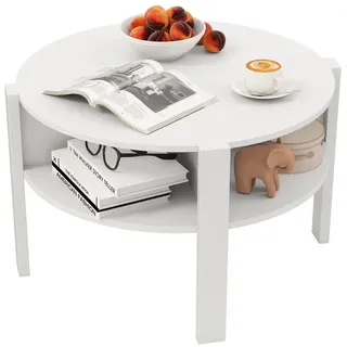 COSTWAY Couchtisch, Rund mit Stauraum, Wohnzimmertisch Holz, weiß weiß