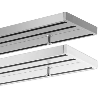 Gardineum 300 cm Gardinenschiene Vorhangschiene Aluminium, 3-läufig Objetkschiene - vorgebohrt! silber, hochwertig eloxiert
