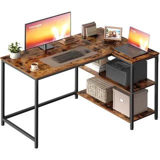 VASAGLE Eckschreibtisch in L Form mit Stauraum, für Homeoffice vintagebraun