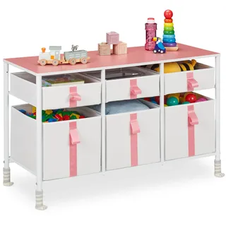 Relaxdays Kommode für Kinder 6 Schubladen 61,5 x 100 x 40,5 cm Metall weiß/rosa