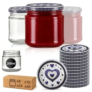 Pullmer Marmeladengläser 200ml mit deckel, 48-er Set Einmachgläser klein