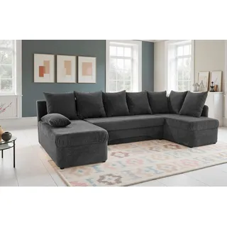 Jockenhöfer Gruppe Wohnlandschaft Arktis U-Form, B: 260 cm, auch in Cord, Sofa mit Bettkasten & Schlaffunktion, zahlreiche Kissen grau