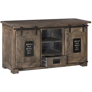industrial Lowboard dunkel Holz Mango massiv Kommode grau Sideboard niedrig