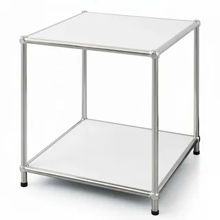 Floordirekt Regal, 2-stufiges Metallregal - Weiß, Chrom, 46x40x40 cm - Modulares Stecksystem im modernen Design, Metall Regal für Wohnzimmer, Büro, Flur - Würfelregal Concept Epure MK-012