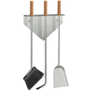 WAND-KAMINGARNITUR WAND KAMIN BESTECK GARNITUR EDELSTAHL MATT BUCHENGRIFF NEU