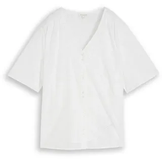 TOM TAILOR Damen Plus Size - Bluse mit Lochstickerei, weiß, Uni, Gr. 46