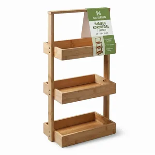 hausleben Küchenregal Korbregal Bambus 25x16x65 cm Küchenregal Badezimmer, Wohn-Esszimmer Küche Holz Bad umweltfreundlich Regal Stehregal