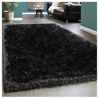 Hochflor-Teppich Edler Teppich Shaggy Einfarbig, Paco Home, Läufer, Höhe: 44 mm grau|schwarz