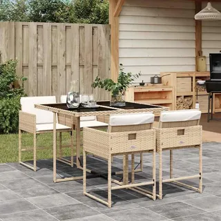 KKHOMEI Gartenmöbel Set 4 Stühle mit Tisch Terrassenmöbel Außen Sitzgruppe Outdoor 4 Personen Gartengarnitur Rattan Wetterfest Garten Essgruppe Grau-B134