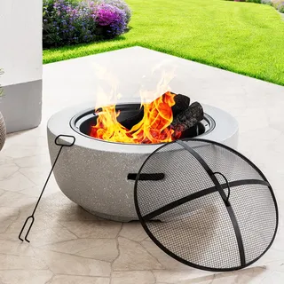 GreenYard Feuerschale aus MgO und Stahl, ca. 60,5 x 60,5 x 39 cm - Grau