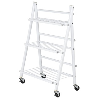 Maximex Blumen- u Kräutertreppe faltbar Metall - Platzsparende Blumen- und Kräutertreppe mit 4 bewegbaren Rollen, Stahl, 60 x 30 x 75 cm, Weiß