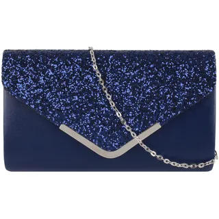 MilyaDE Damen Clutch Glitzer Abendtasche Envelope Umschlag Glänzend Braut Handtasche Hochzeit Party Unterarmtasche Umhängetasche Schultertasche mit Ketten Gurt, Blau - 24*5*14cm
