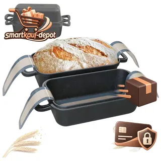 Brotbackform Gusseisen mit Deckel Kastenform Brottopf für Ofen Zubehör Schwarz