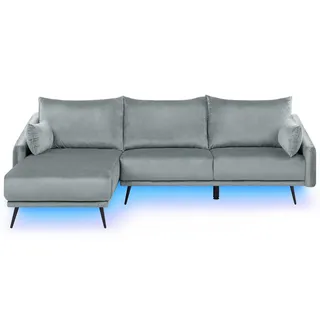 Beliani Ecksofa, Grau, Textil, 3-Sitzer, L-Förmig Rechtsseitig Glamourös LED Licht Wohnzimmer, - Grau, Schwarz