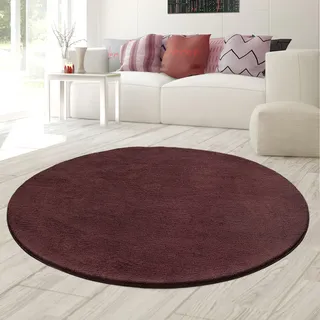 Teppich-Traum Moderner Teppich Rund Waschbar Einfarbig Weinrot Ø 120 cm | Kuschelig und weich, bis 30 °C waschbar, pflegeleicht, rutschfest, formstabil, saugrobotergeeignet, Wohn- & Schlafzimmer