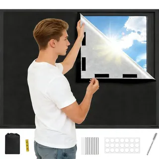 Verdunklungsstoff, 145 x 300cm, Blackout Rollo Ohne Bohren, Hitzeschutz Verdunklungsstoff, Fenster Verdunkelung Klettverschluss, Tragbare Dachfenster Verdunkelung Stoff, für Zimmer, Dachboden, Büro