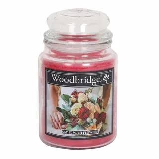 Woodbridge Große Duftkerze im Glas mit Deckel | Say it with Flowers | Duftkerze Blume | Kerzen lange Brenndauer | Raumduft für Zuhause | Kerze 2 Docht
