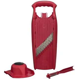 Börner Welle-Waffel PowerLine Wellenschneider + Fruchthalter + Schäler (3er Set) • Gemüseschneider für Wellen- & Waffelschnitt • Hobel für Gitterkartoffeln & Pommes • Farbe: Rot