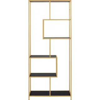 Bücherregal ACTONA GROUP Regale Gr. B/H/T: 77 cm x 185 cm x 35 cm, schwarz (esche schwarz, gold) Bücherregale Metallgestell, modernes Design, 5 Einlegeböden, asymmetrische Details
