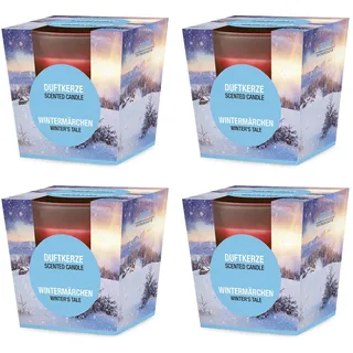 pajoma® Duftkerze 4er Set, Wintermärchen - im satinierten Glas | 4x 120g Wachsgewicht, Brenndauer: 25 Stunden, in edler Geschenkverpackung | Premium Qualität
