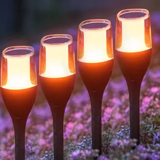 LUMILED Solar Gartenfackel 4er Set Solarleuchten 64,5 cm mit Erdspieß LED Solarlampe flackernder Flamme IP65 Garten Solarleuchte Flammeneffekte Fa... - Schwarz
