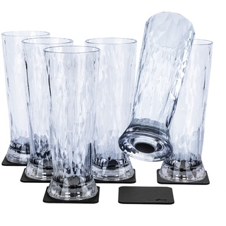 silwy® Hightech-Kunststoff-Magnet-Gläser inkl. Metall-Nano-Gel-Pads – rutschfeste Campinggläser, Boot- und Yachtzubehör (Bier // 0,5 l // 6er Set)