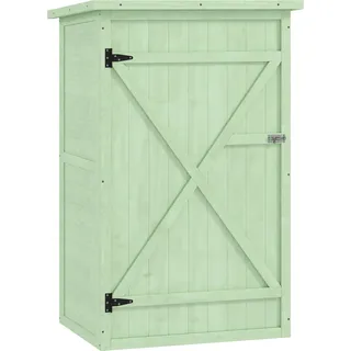 Outsunny Gartenschrank Holz Geräteschuppen mit Ablage Abschließbar Tür Bodenplatte Asphalt-Pultdach 75 x 56 x 115 cm Wasserfest kompakter Geräteschrank Gerätehaus für Garten Terrasse Grün   Aosom