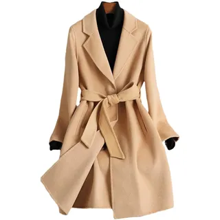 MakeYown Frauen Doppelseitiger Kaschmirmantel Frauen Mit Mittlerer Länge Schlanker Mode-Wollmantel,Camel,L