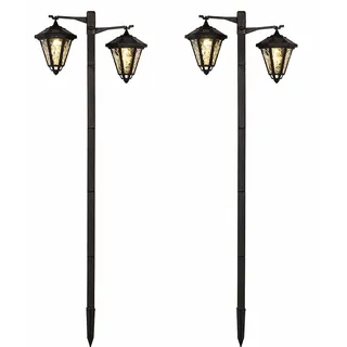 Harms Import Laterne Glas, Kunststoff H 136 cm 2x LED Solarleuchte Dämmerungssensor Schwarz