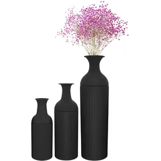 BRRIDE Bodenvase Groß Schwarz, 67/50/40cm Hohe Bodenvasen Set of 3, Dekovase Standvase Zylinder Vase Kunstblume Aus Hochwertigem für Esszimmer Schlafzimmer Corner Flur Büro (Schwarz)