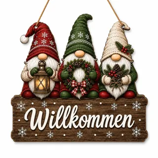 Weihnachtsdeko Tür 20 x 16 cm Türdeko Weihnachten Wichtel Holzschild | Weihnachten Dekoration aus Holz mit Wichteln als Weihnachtsdeko für Tür Eingang Flur und Wohnbereich
