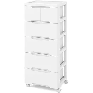 Costway Nischenschrank mit 6 Schubladen rollbare Kommode‐Aufbewahrungsschrank, Badrollwagen, Weiß