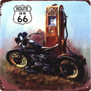 Moritz Metallschild Blechschild Route 66 US Motorrad Zapfsäule, (Einzeln), 30 x 30 cm Vintage Retro Deko Schild Metallschild Wandbild Schild bunt