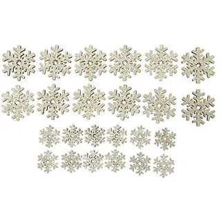 24 STK Schneeflocken Gold Farben Glitzer Holz Naturdeko Weihnachtsdeko Basteln Deko Schneeflocke Naturmaterial 2,5cm / 4cm Weihnachtskranz Dekorieren