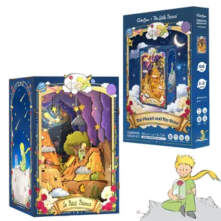 CUTEBEE Book Nook Bausatz – Der kleine Prinz Planet & Rose Miniatur Haus | Offiziell lizenziertes 3D-Puzzle – detailreicher Book Nook mit Rose unter Glas, Planet. Fertige Größe ca.