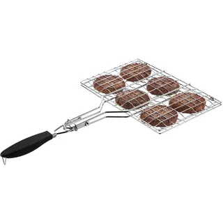 BBQ-Hamburger Grillguthalter Edelstahl 35x22cm Grillkorb mit Griff & Verschluss